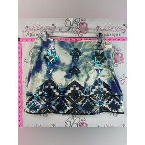 Express skirt sequins sparkly glitter Aztec Blue & Green Sequin Aztec Mini Skirt